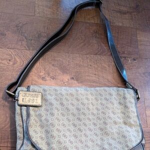 GUESS Beige Monogram Messenger Bag